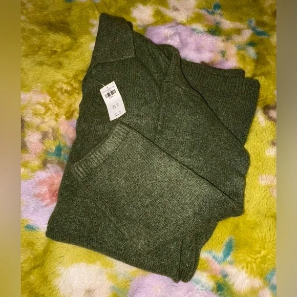 Abercrombie & Fitch Dark Green Collared Mini Sweater Dress NWT XL